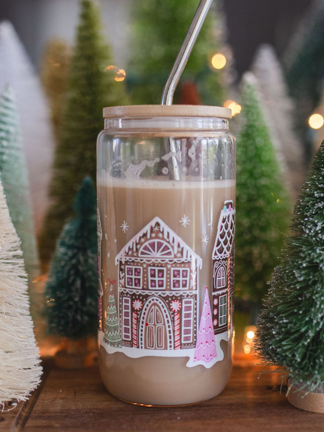 Gingerbread Village Christmas Glass Can, 1 of 5