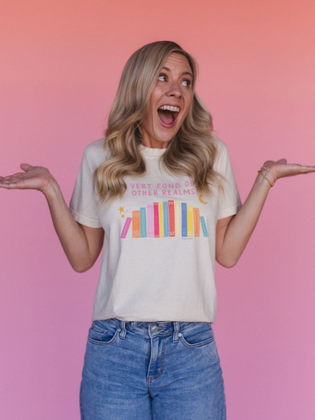 Very Fond of Other Realms Romantasy Bookshelf Tee - Ivory, 3 of 4
