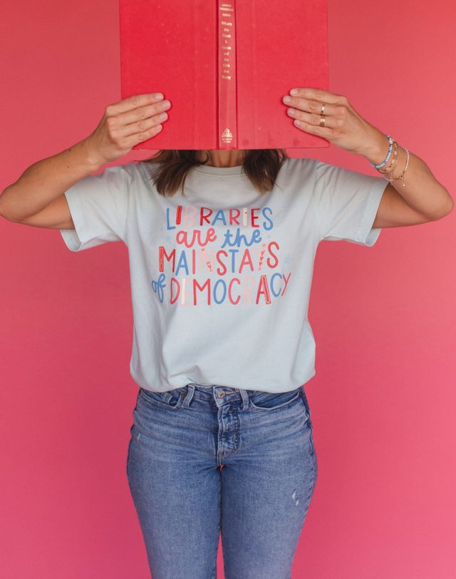 Libraries Are The Mainstays Of Democracy  Tee - Chambray, 1 of 4