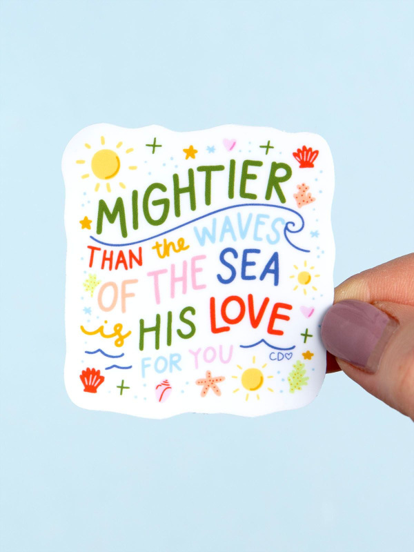 Mightier Than The Waves Coastal Faith-Inspired Decal Sticker, 1 of 4
