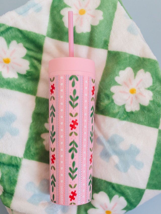 Puzzle Lover Floral 16oz Skinny Acrylic Tumbler – Pink, 3 of 4