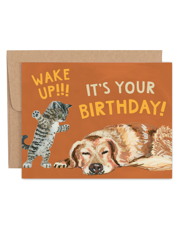 Wake Up It's Your Birthday Cat & Dog Greeting Card, 1 of 1