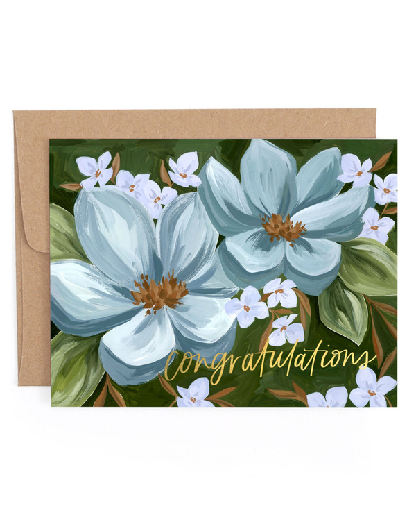 Blue Floral Congrats Greeting Card, 1 of 1