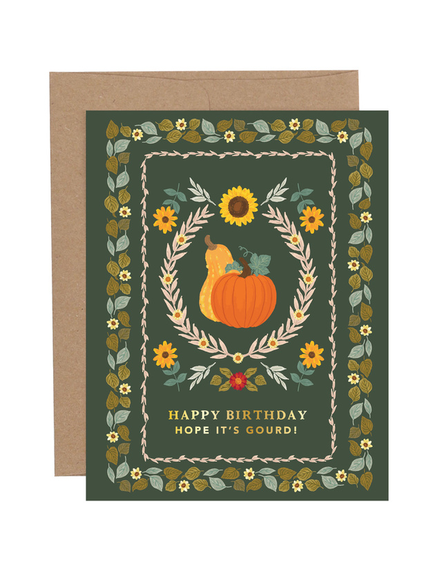 Happy Birthday Pumpkin Folk Floral Greeting Card, 1 of 1