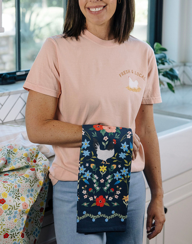 Chickens Folk Floral Tea Towel, 3 of 8