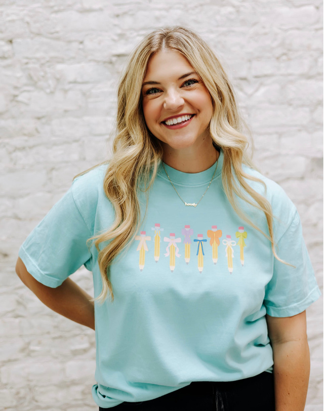 Pencil Coquette Bows Tee - Chambray, 2 of 3