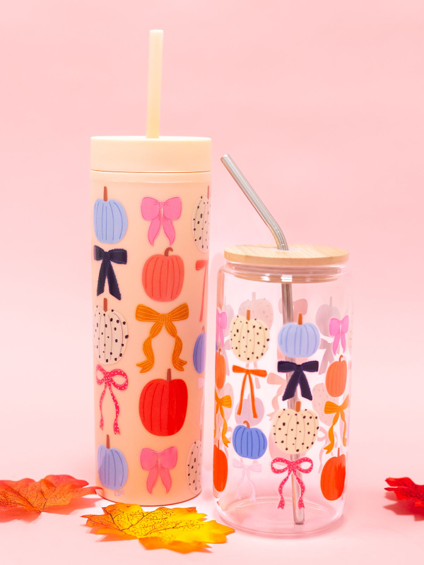 Fall Pumpkins & Coquette Bows Glass Can, 5 of 6