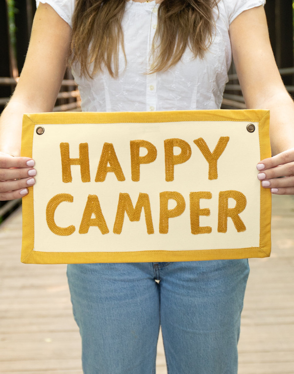 Happy Camper Embroidered Canvas Banner, 1 of 4