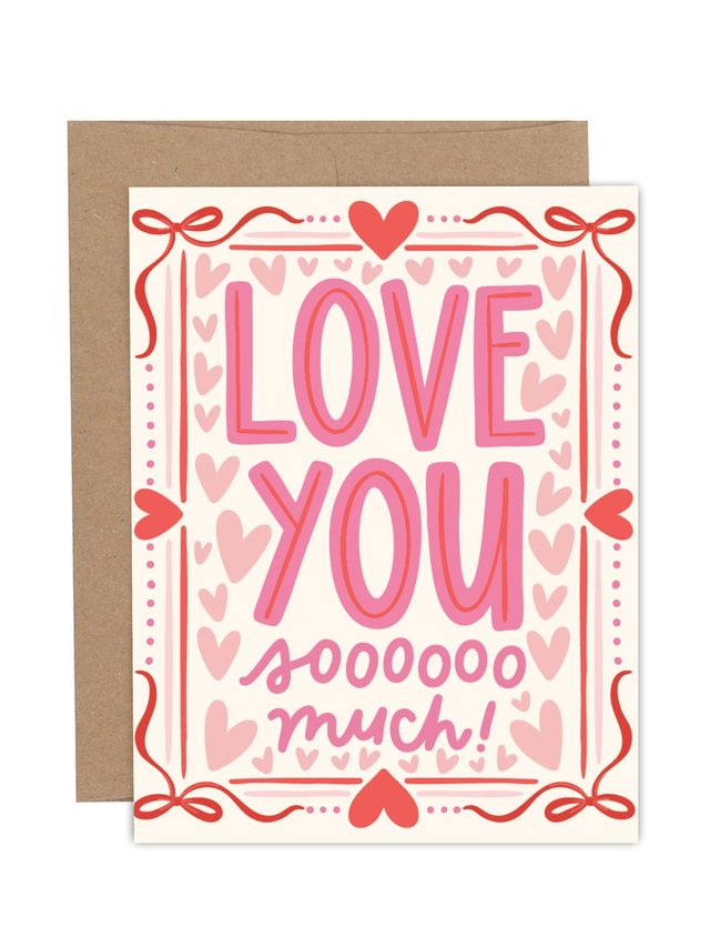 Love You So Much Hearts & Bows Greeting Card, 1 of 1
