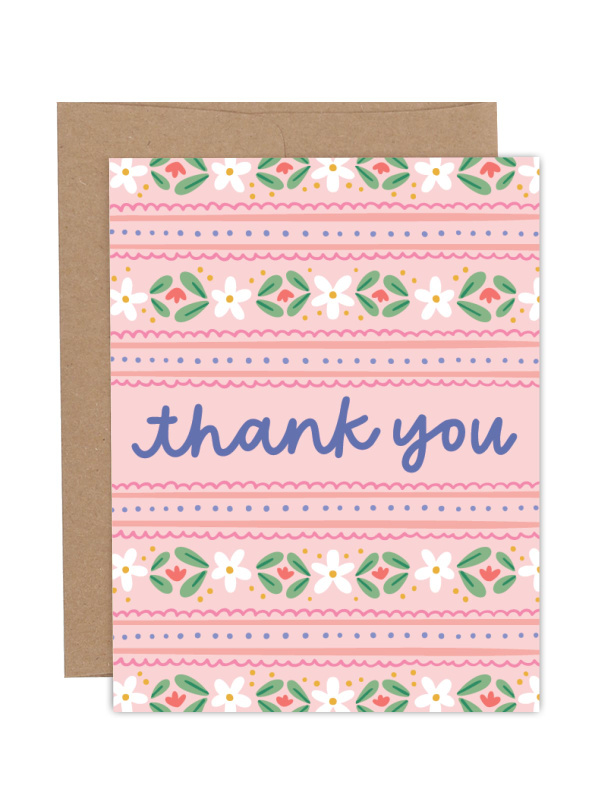 Pink Floral Thank You Greeting Card, 1 of 1