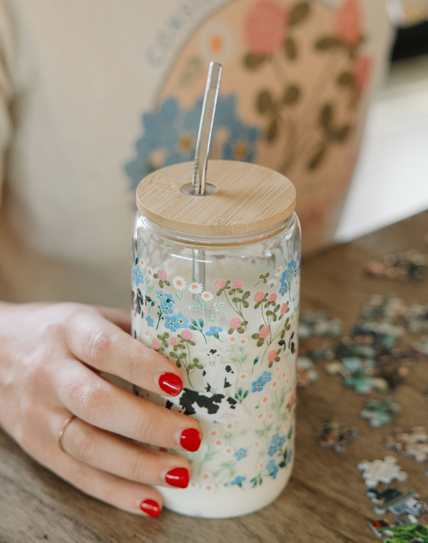 Milk Cows & Flowers Glass Can, 1 of 6