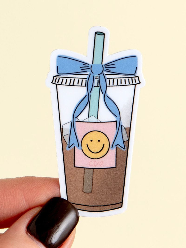 Blue Bow Iced Coffee Decal Sticker, 1 of 2