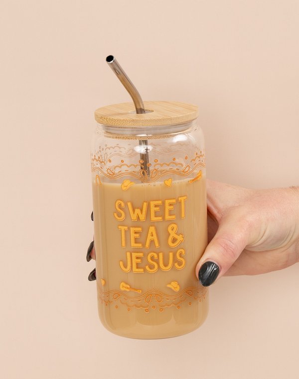 Sweet Tea & Jesus Western Glass Can, 1 of 2