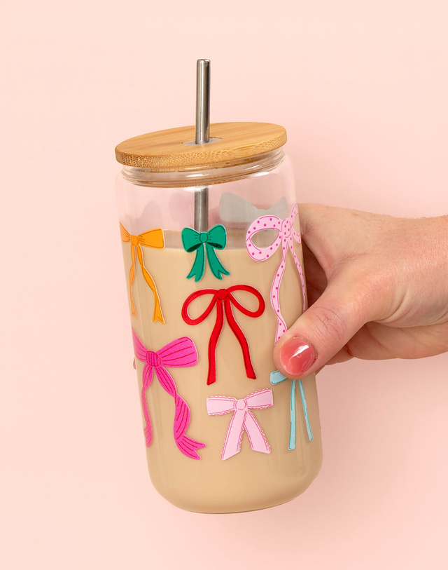 Ribbon Coquette Bows Glass Can, 1 of 3