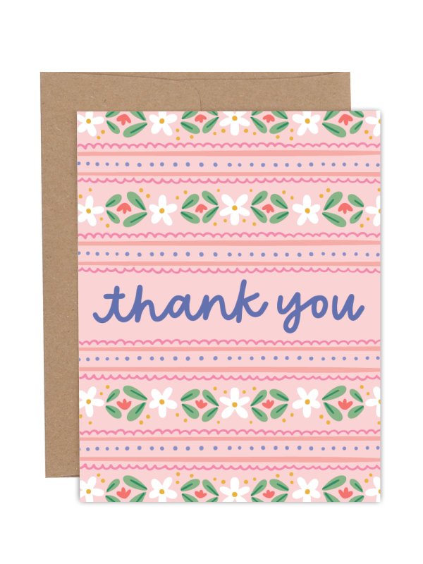Pink Floral Thank You Greeting Card, 1 of 1