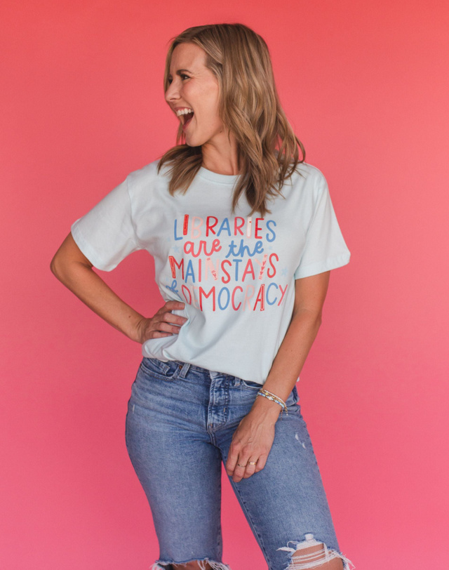 Libraries Are The Mainstays Of Democracy  Tee - Chambray, 3 of 4