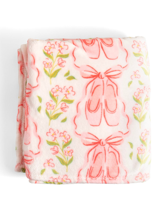 Pink Ballet Slippers & Florals Fleece Throw Blanket, 5 of 7