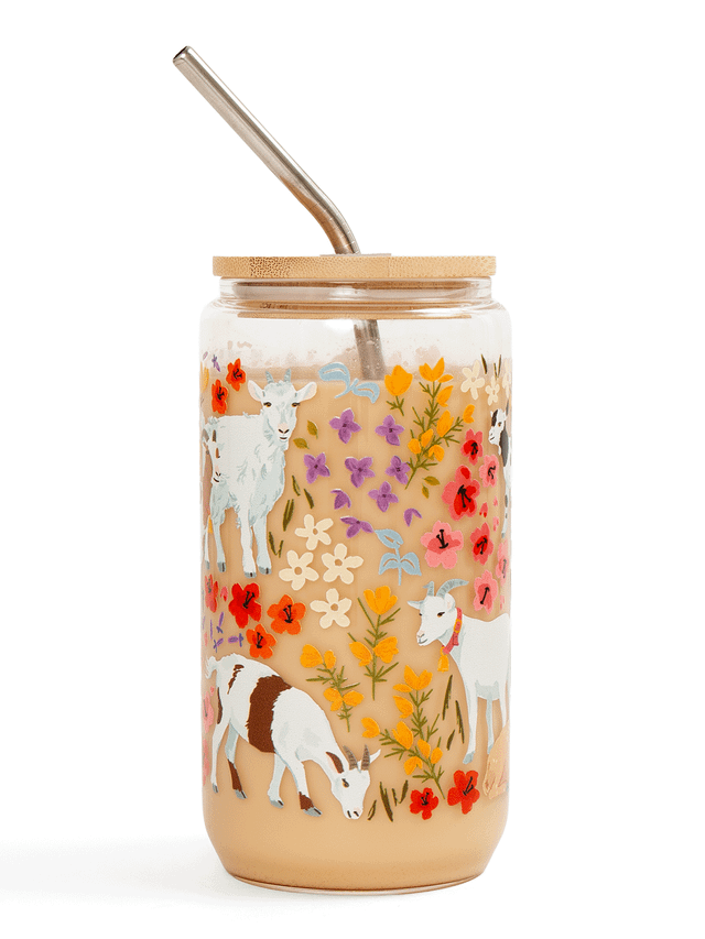 Goats & Flowers Glass Can, 1 of 8