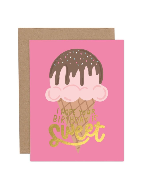 I Hope Your Birthday Is Sweet Ice Cream Cone Greeting Card, 1 of 1