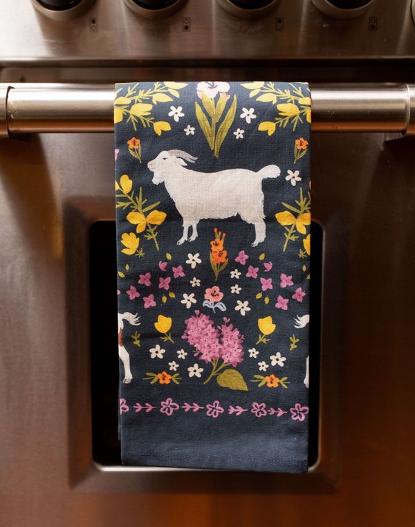 Goats Folk Floral Tea Towel, 1 of 7