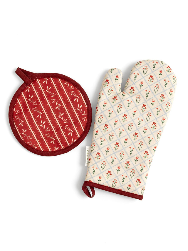 Scandinavian Folk Floral Diamond Grid Pot Holder Set, 4 of 5