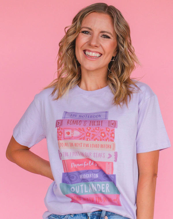 Romance Novels Book Stack Tee - Orchid, 1 of 3