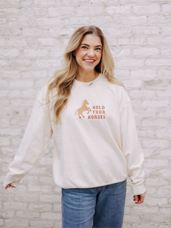 Hold Your Horses Western Sweatshirt - Ivory, 2 of 5