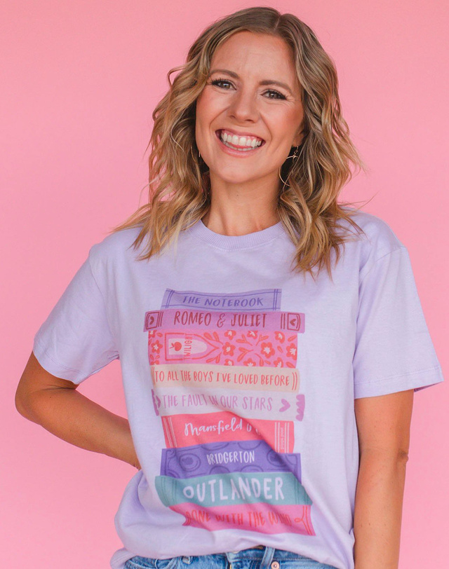 Romance Novels Book Stack Tee - Orchid, 1 of 3