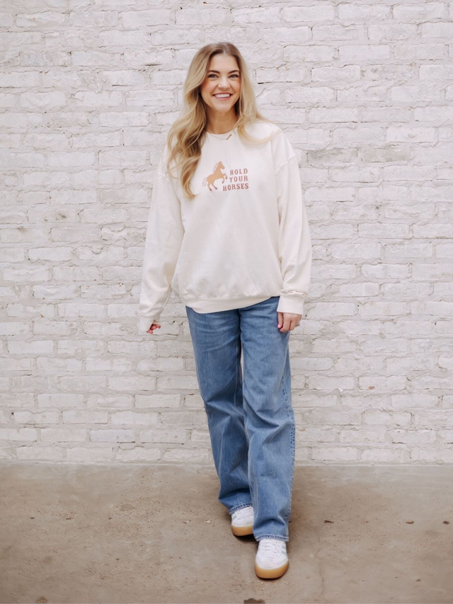Hold Your Horses Western Sweatshirt - Ivory, 3 of 5