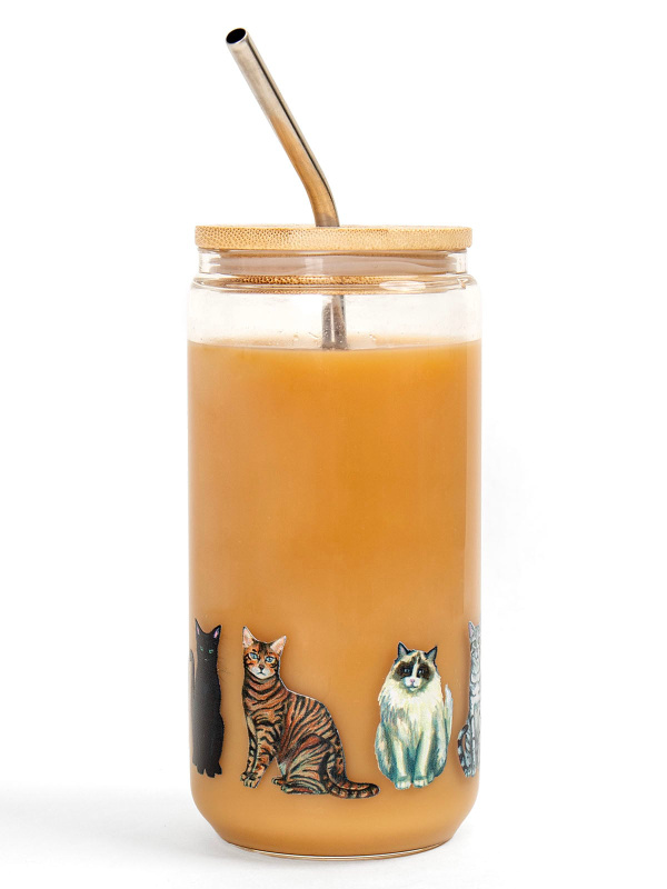Feline Friends Cats 16oz Glass Can, 2 of 2