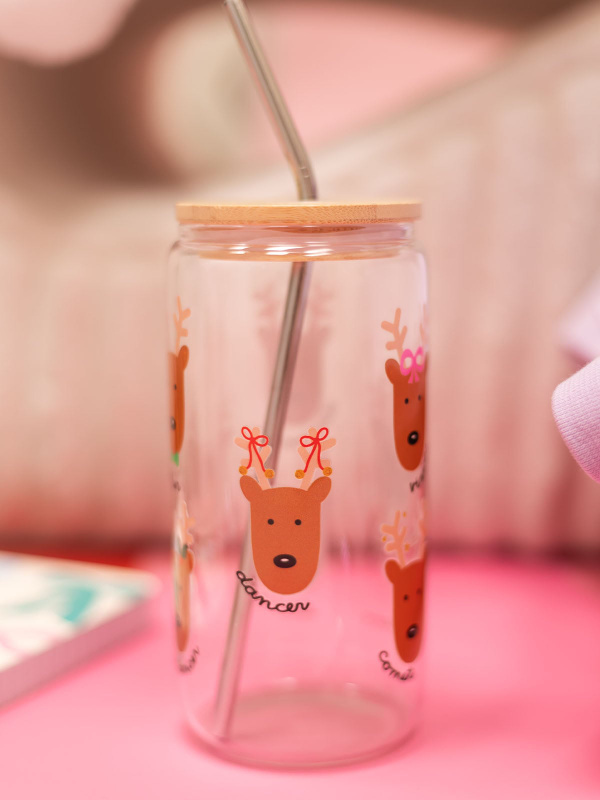 Santa's Reindeer Christmas Glass Can, 3 of 3