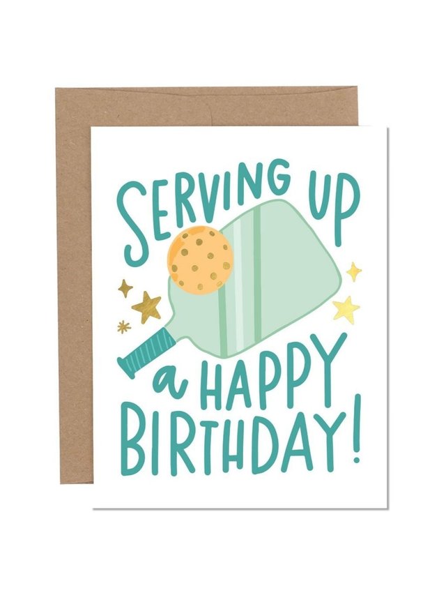 Serving Up A Happy Birthday Pickleball Greeting Card, 1 of 1