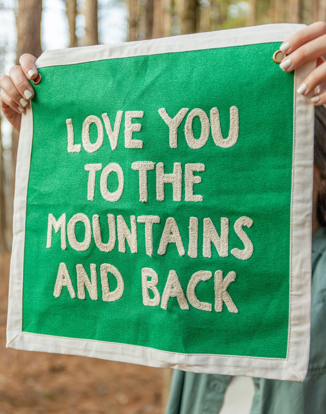 Mountains And Back Embroidered Canvas Banner, 5 of 6