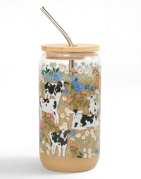 Milk Cows & Flowers Glass Can, 6 of 6