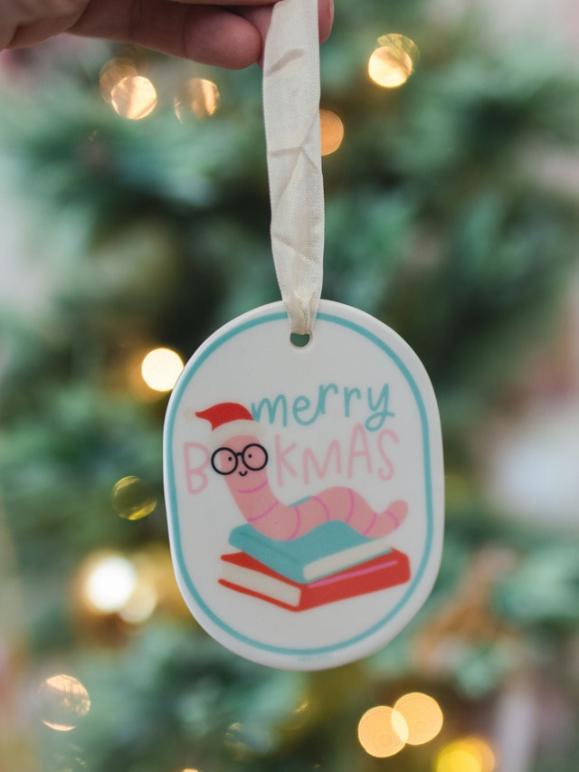 Merry Bookmas Christmas Bookworm Ornament, 2 of 4