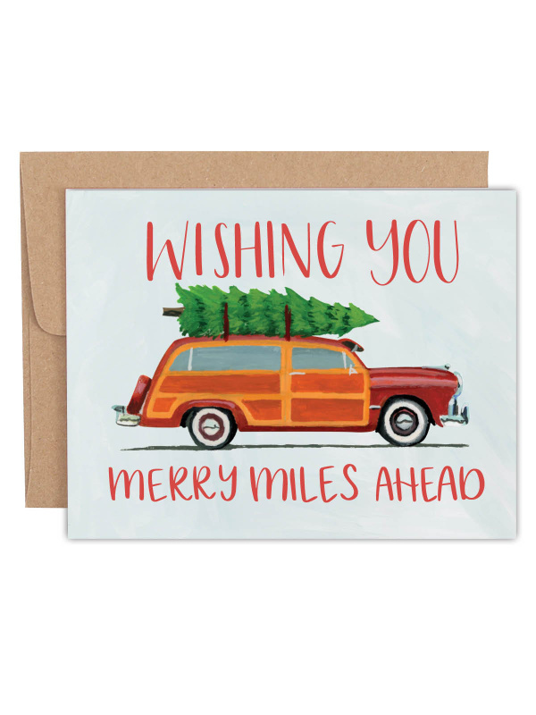 Wishing You Merry Miles Christmas Car Greeting Card, 1 of 1