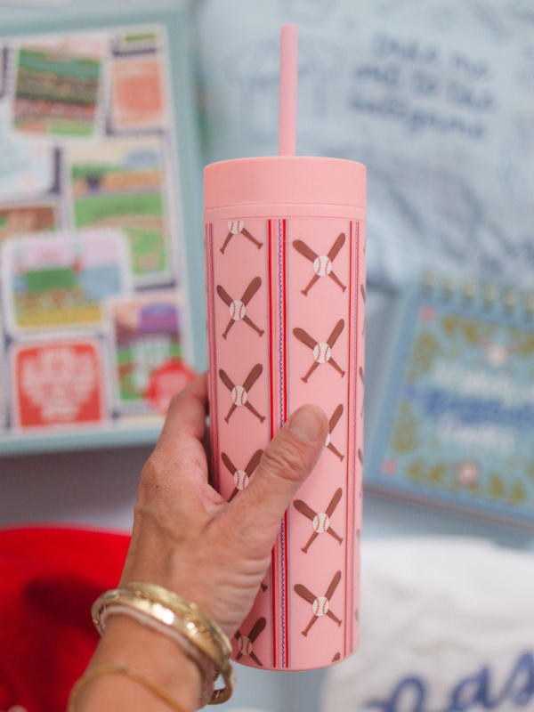 Baseball Bats 16oz Skinny Acrylic Tumbler - Pink, 1 of 2