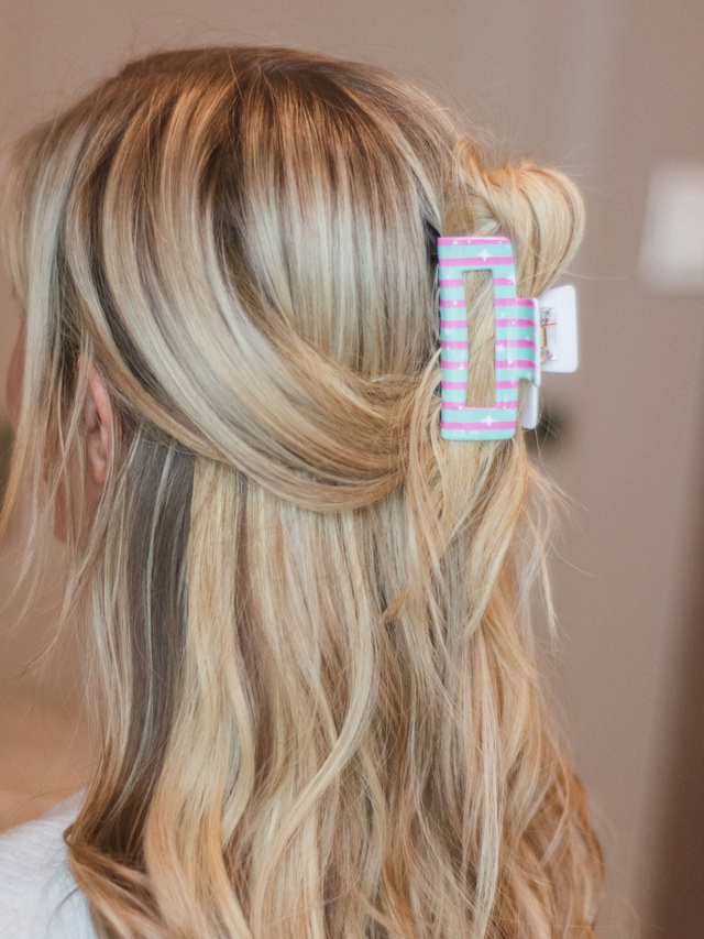 Pink & Green Striped Claw Hair Clip, 2 of 2