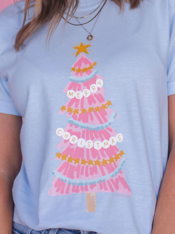 Merry Christmas Pink Tree Tee - Hydrangea, 2 of 3