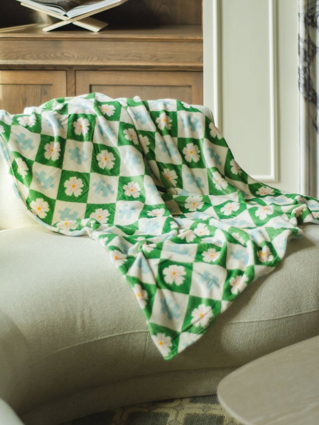 Puzzle Lover Floral Checkerboard Fleece Throw Blanket, 1 of 6