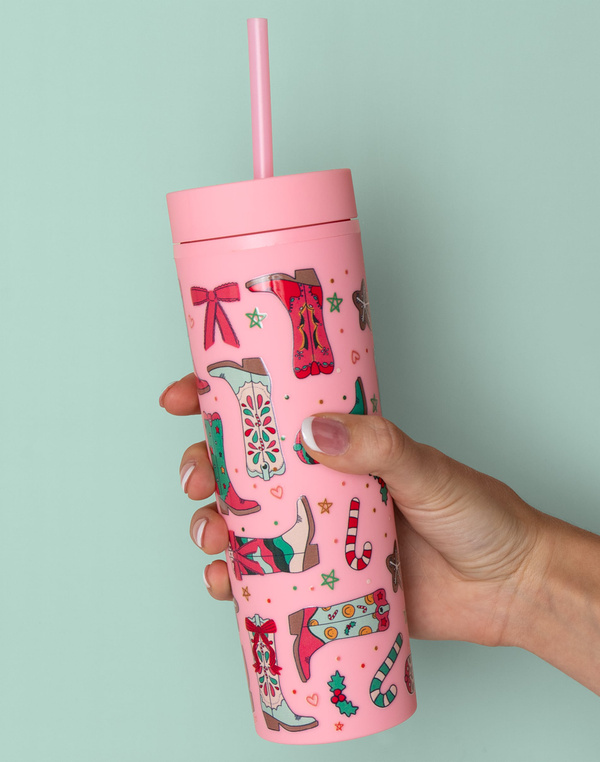 Christmas Western Cowgirl Boots Acrylic Skinny Tumbler, 1 of 5