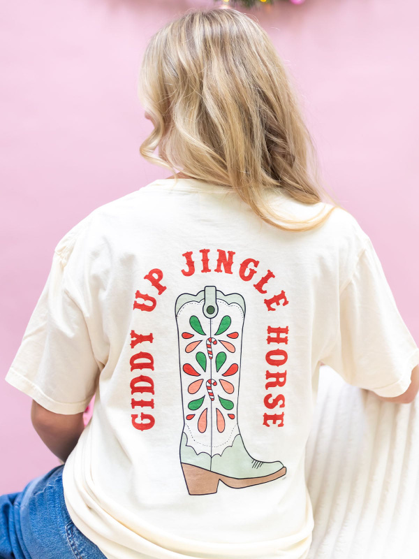 Giddy Up Jingle Horse Christmas Western Tee - Ivory, 1 of 4