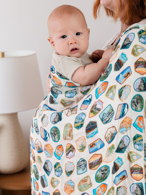 National Park Badges Muslin Baby Swaddle Blanket, 3 of 6