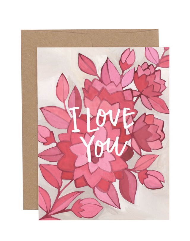 Pink Floral I Love You Greeting Card, 1 of 1