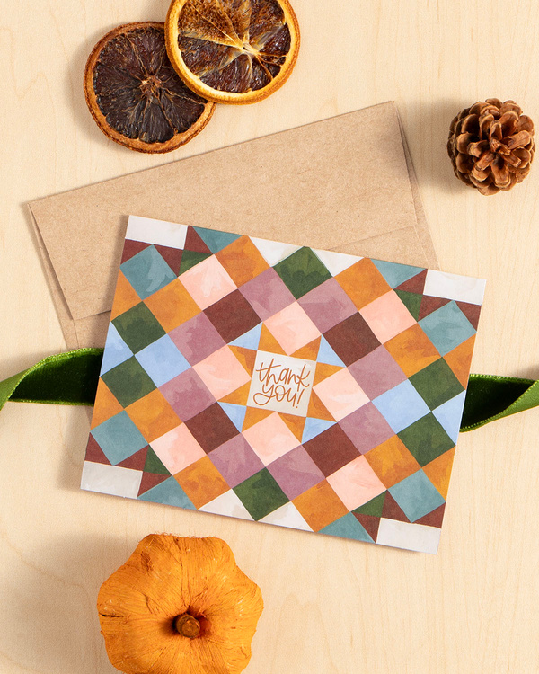 Cozy Quilt Thank You Greeting Card, 2 of 2