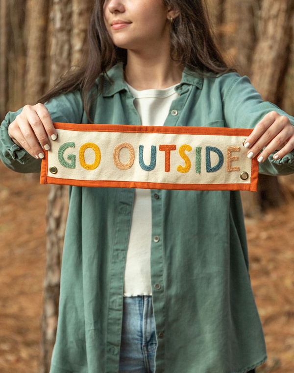 Rainbow Go Outside Embroidered Canvas Banner, 1 of 5