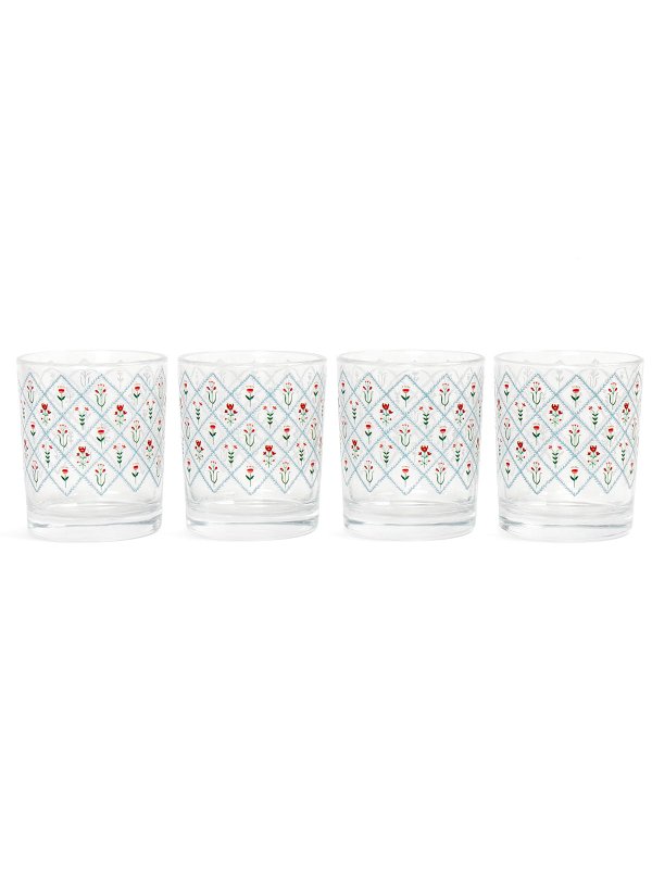 Scandinavian Folk Floral Diamond 7.5oz Short Juice Glass Set, 3 of 4