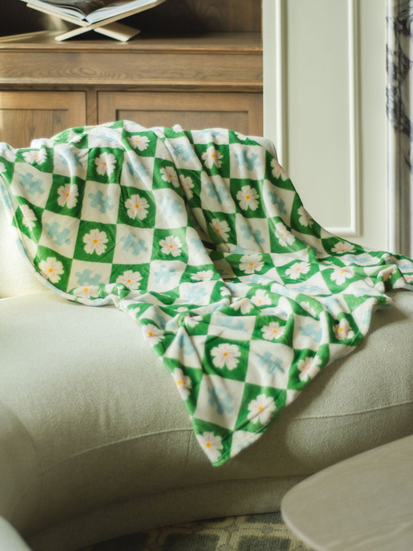 Puzzle Lover Floral Checkerboard Fleece Throw Blanket, 1 of 6