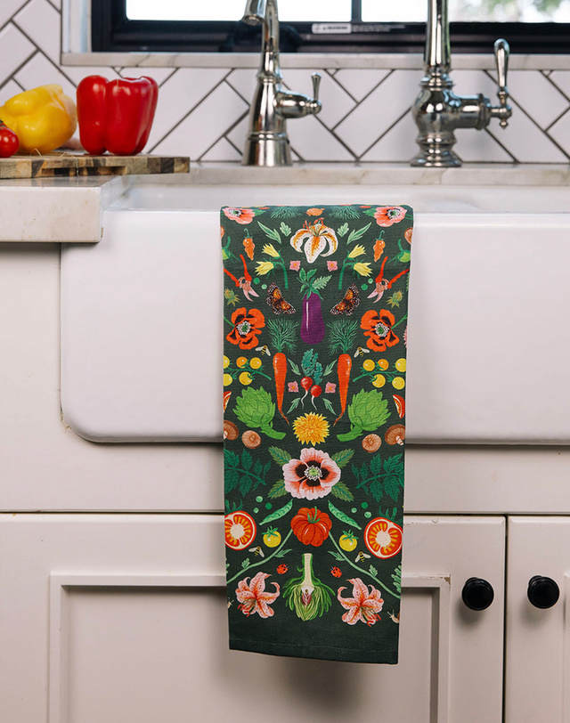 Veggies Folk Floral Tea Towel, 1 of 8