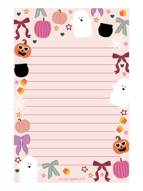 Halloween & Coquette Bows 4×6 Lined Notepad, 1 of 1
